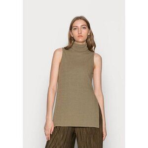 Samsoe Regine sleeveless top shirt blouse ribbed knit khaki turtleneck new XL